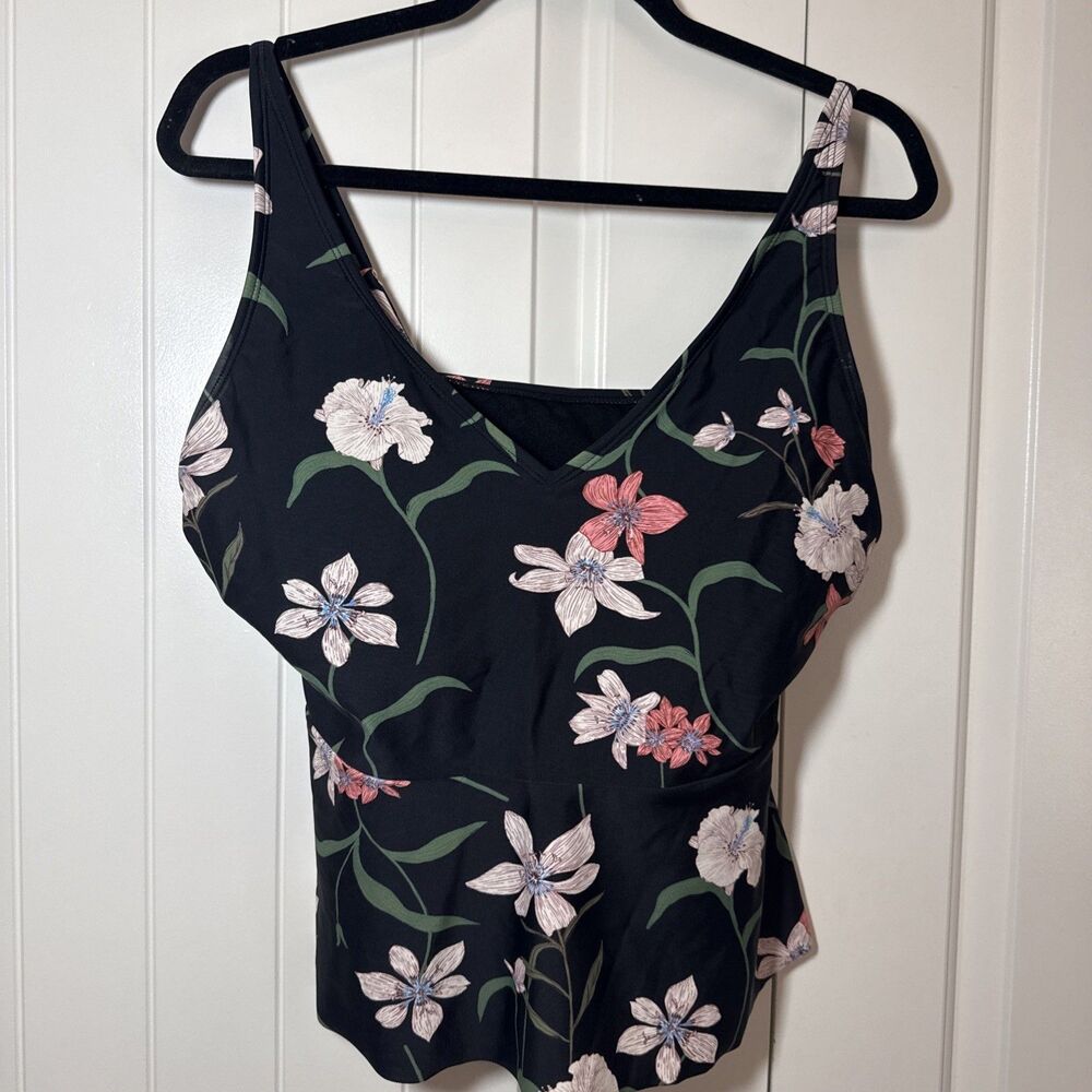 Shade & Shore Blk Floral Tankini Top XL(16)